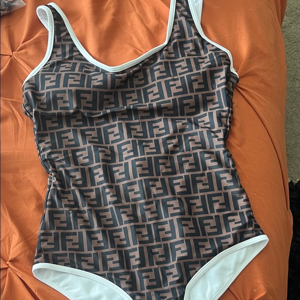 Black and Tan One Piece Swimsuit